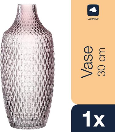 Ваза для квітів Leonardo Poesia, рожева, ручної роботи, скляна, 30 см, з рельєфним декором