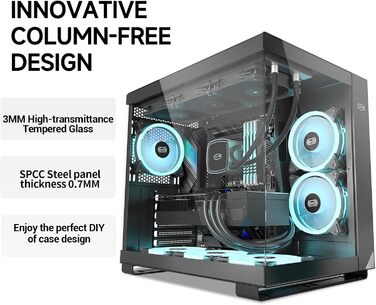 Корпус ПК Tower ATX C3T500 ARGB від PCCOOLER: 6 вентиляторів ARGB, підтримка RTX 40, подвійне скляне бокове вікно, чорний колір