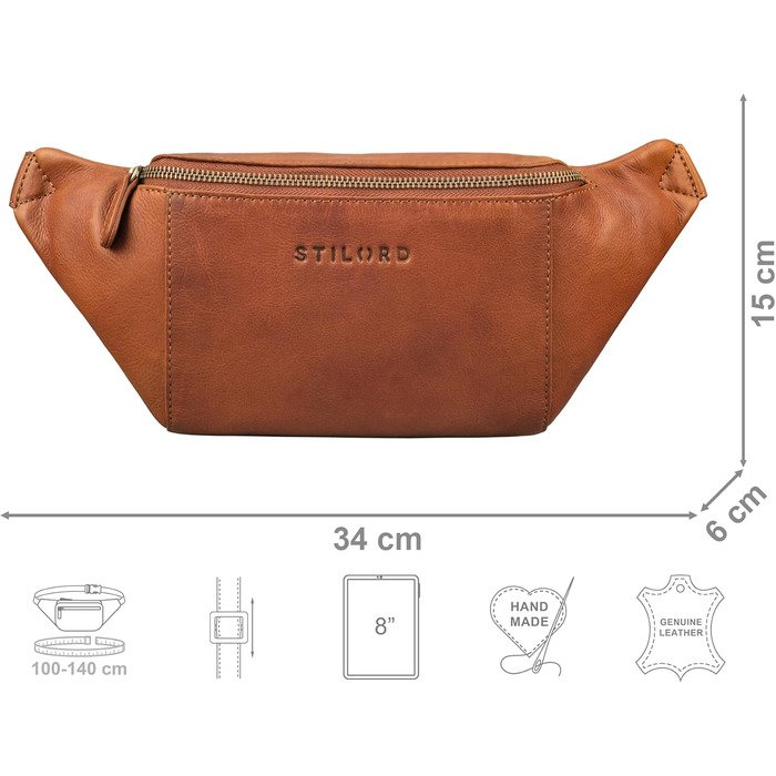 STILORD 'Pino' Елегантна поясна/грудна сумка з натуральної шкіри для жінок та чоловіків. Компактна, вінтажна, в стилі 'Pino', колір: кара-коньяк