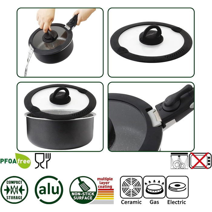 Набір посуду для кемпінгу BRUNNER з алюмінію (каструлі та сковорідки) - діаметр 20, 22, 24, 26 см, Pirate Vakublock, на 4 особи, з покриттям, легкий, високоякісний, компактний, 4+1 предмет