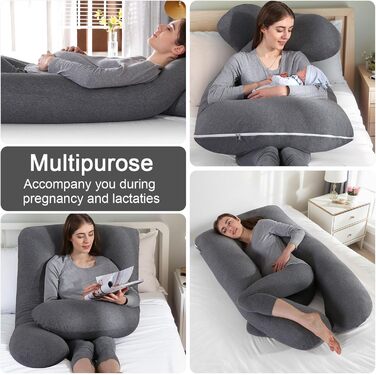 Вагітний подушок U-подібної форми SHANNA, подушка для сну на боці, подушка для годування, бавовняний чохол, велика подушка для підтримки, комфортна подушка для дорослих, подушка для тіла, бавовна, чорний колір, 70 x 145 см