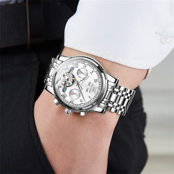 Чоловічий наручний годинник OLEVS 6607: кварцовий, водонепроникний, з ремінцем з натурального дерева, сріблястий/білий