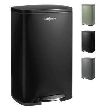 Степле́р для смі́ття 50 літрів зі сталі з внутрішнім відром з пластику - з м'яким закриттям кришки, для кухні, ванної кімнати або офісу - чорного кольору