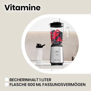 Багатофункціональний блендер ZEEGMA 1050W 4-в-1 з 1л глечиком: блендер, соковичавниця, кавомолка, з набором ножів