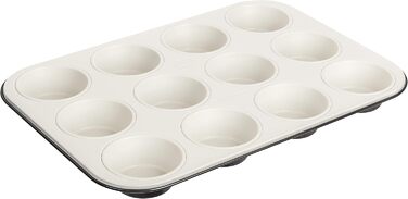 Dr. Oetker 12-Cup Muffin Tin Ø 5 cm EXCLUSIVE, Muffin tin made of steel sheet, baking sheet with ceramic-reinforced non-stick coating (Color: Gray-Brown/Crème), Quantity: 1 piece