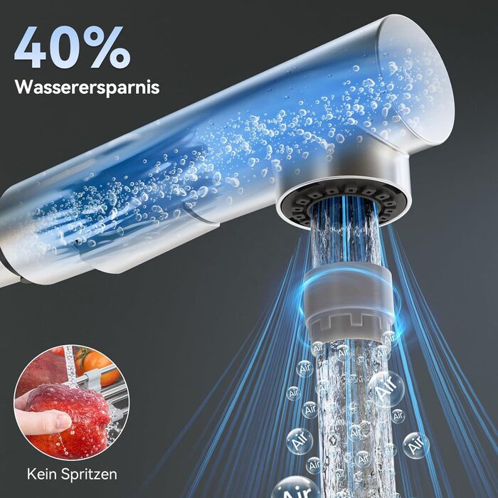 Кран кухонний висувний CECIPA, 360° поворотний, чорний, з витяжним виливом, міцний, без витоків, проста установка, з домішувачем для раковини (щіткова поверхня & чорний колір)