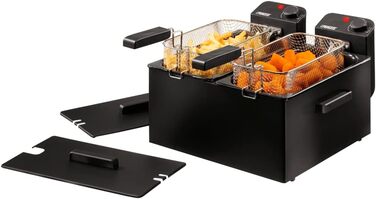 Princess 183028 Stainless Steel Double Deep Fryer in Black - 2 x 3 Liters (2 x 1800 Watts) with Oil Filter and Cold Zone Function, 6 Liters