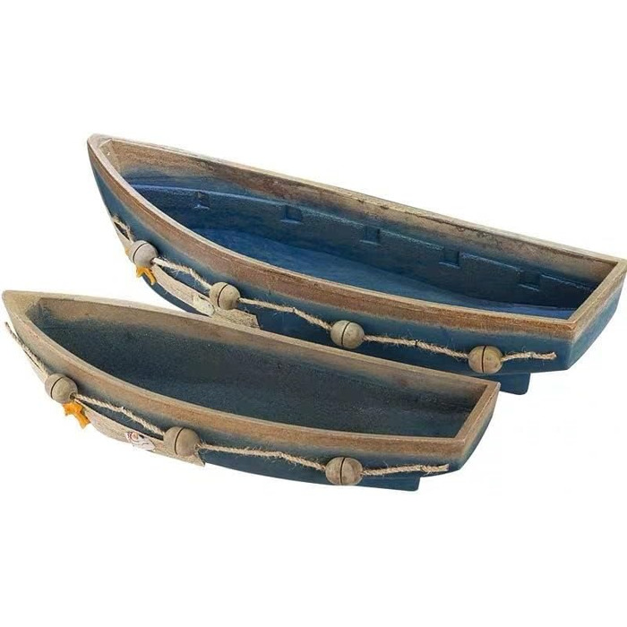 Konjouror Wooden Tray for Boats, 2 Pack, Blue, Boat Model Decoration, Nautical Beach, Ocean Decor