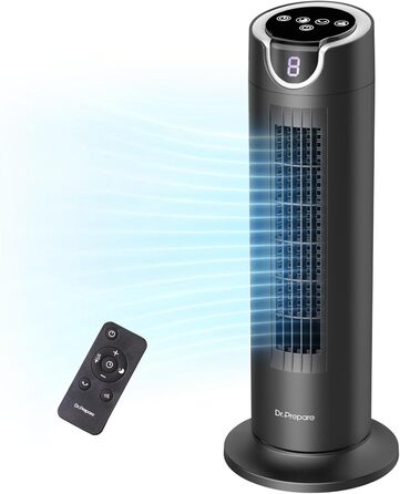 Вентилятор DR.PREPARE з DC мотором 12W, настільний з пульт дистанційного керування, 25 дБ, 7 м/с, 8 швидкостей, таймер 1-8 годин, 80° коливання, тихий вентилятор для спальні, офісу, чорний