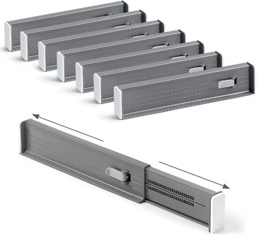 DIMJ 8-Piece Drawer Dividers Adjustable (32.6-56cm) Plastic, Closet Organizer for Kitchen Storage, Bedroom, Dresser, Light Gray