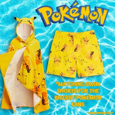 Pikachu Hooded Towel 100% Cotton Kids 3D Ears Costume Pikachu Poncho Beach Towel Swim Towel