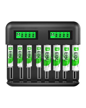 Зарядний пристрій EBL для акумуляторів AA/AAA Ni-MH з USB-C, 2800mAh (4xAA) + 1100mAh (4xAAA), LCD дисплей