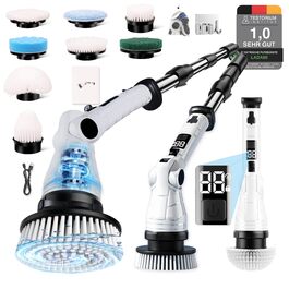 Електрична щітка для прибирання щілин, універсальна для ванної, кухні та авто. 8 насадок, регульована ручка, 3 швидкості. Набір з відром та шваброю