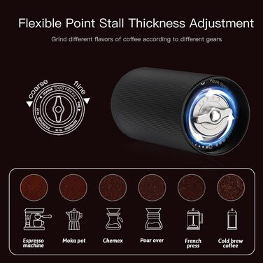 Manual Coffee Grinder with CNC Stainless Steel Burr for Espresso, Travel, Camping, Kitchen & Office, Small Hand Coffee Grinder Manual (Black)