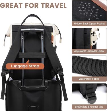 LOVEVOOK Рюкзак для жінок з відділенням для ноутбука 15.6 дюймів. Шкільний рюкзак для дівчат, підлітків, студентів. Водонепроникний рюкзак для школи, подорожей, університету, бізнесу. Кольори: бежевий, чорний, коричневий.