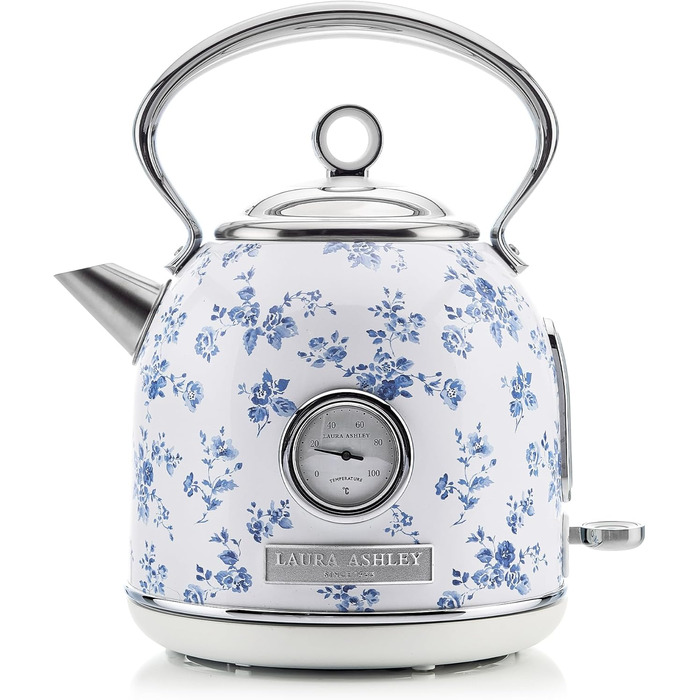 Laura Ashley Elveden Wireless Electric Kettle - 1.7L Stainless Steel, 2.2kW Fast Boil, Temperature Display & Overheat Protection