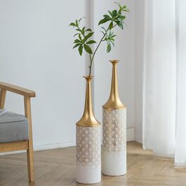 Vintage Black Tall Floor Vase Set of 3 - 68/51/41cm - Large Metal Honeycomb Texture Matte Vase for Living Room, Dining Room, Bedroom, Office & Home Decor