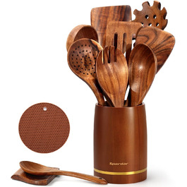 Набір дерев'яних лопаток для приготування їжі Spardar (7 шт.) - оранжево-коричневий