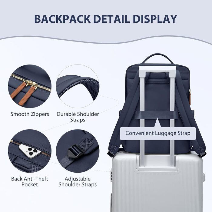 Рюкзак для ноутбука 16 дюймів, водонепроникний, для чоловіків та жінок, ідеальний для школи, подорожей та велосипеда (Морська синя)