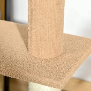 PawHut Cat Tree, Ceiling-High, 228-260 cm Adjustable Height Cat Tree/Climbing Tree for Cats with 3 Levels, Cat Scratching Post, Floor-to-Ceiling Play Tree (Khaki)