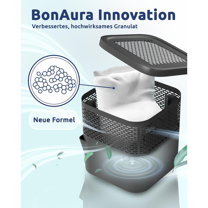 BonAura® Абсорбер вологи без електроенергії - для підвалів, ванних кімнат та інших приміщень - набір з гранул для поглинання вологи (4 x поглинач) - захист від плісняви
