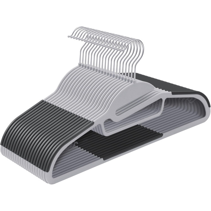 Набір вішалок SONGMICS, 20 шт., пластик, U-подібний отвір, економія місця, 0,5 см товщина, 41,5 см ширина, обертовий гачок 360°, світло-сірий + темно-сірий