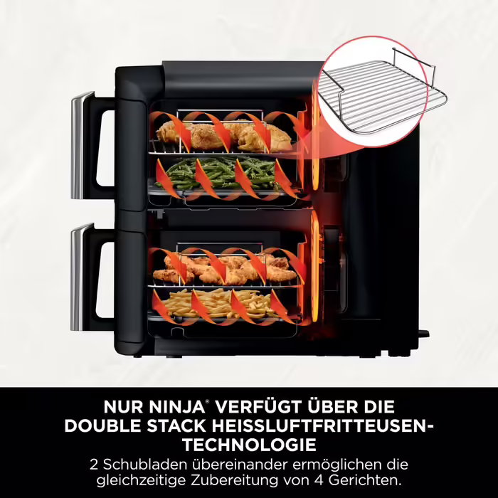 Подвійна аерофритюрниця Ninja 7,6 л з двома кошиками, 6 режимів, 2 шухляди, сіра, компактний дизайн, модель SL300EU