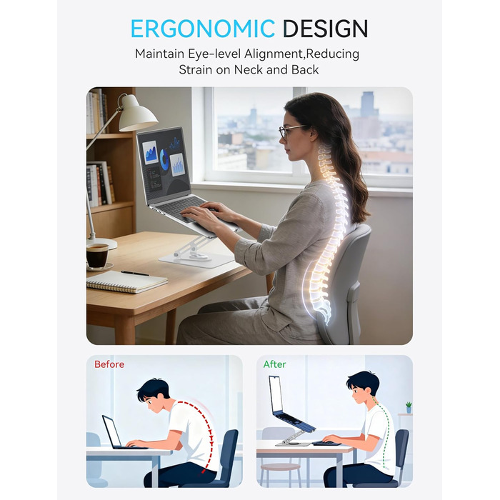 Підставка для ноутбука Soundance: регульована висота, 360° обертання, для екранів 10-15.6 дюймів, чорна