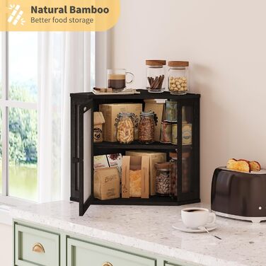 Бамбукова коробка для хліба на кухонну стільницю, контейнер для домашнього хліба, двоярусний, великий бамбуковий кухонний контейнер з вікном (Білий, середній) (Чорний, середній)