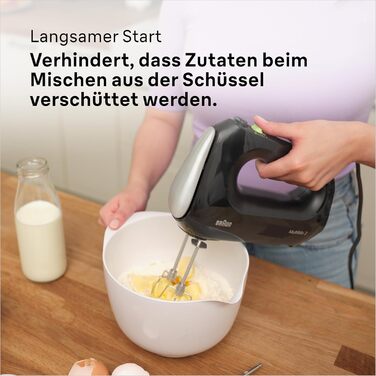 Ручний міксер Braun MultiMix 2 HM2110BK, 500 Вт, 4 швидкості + Турбо, FastMix, EasyClick, вінчик і гачки для тіста, чорний