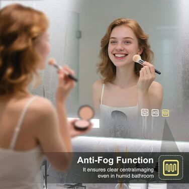 Дзеркало для ванної кімнати S'bagno з підсвічуванням 100x70 см, 5x збільшення, LED, алюмінієва рама, протитуманне покриття, 3 кольори, диммування, пам'ять, HD скло, IP44, без Bluetooth