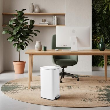 Сміттєвий відер з педаллю та кришкою Softclose hjh OFFICE CLEAN Slim, сталевий вузький кошик для сміття з внутрішнім відром, 30л, білий