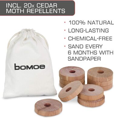 Набір з 20 дерев'яних вішалок для одягу Sjard, 44.5 x 23 x 1.2 см, з кільцем з кедру для захисту від молі, сертифіковані FSC®