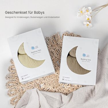 Бетліня для дітей Lulumoon з мусліну 100x135: комплект простирадла 100x135 + наволочка 40x60 см з бавовни Oeko-TEX Standard – легка та комфортна постільна білизна для малюків (Крем-Мокко, 100x135 см + 40x60 см)