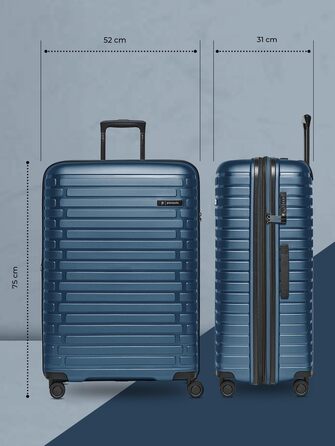 Чохол-валіза на колесах, середній, 45 x 25 x 66 см, розширюється до 75 літрів | з поліпропілену, 4 колеса, TSA-замок | Collection 04 (Темно-синій металік)