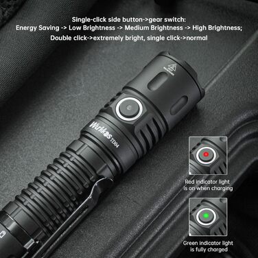 Wurkkos TD04 tactical flashlight 3000LM LED flashlight USB rechargeable, Torch light extremely bright LED flashlight with tactical switch, EDC flashlight 8 modes IP68 waterproof light camping