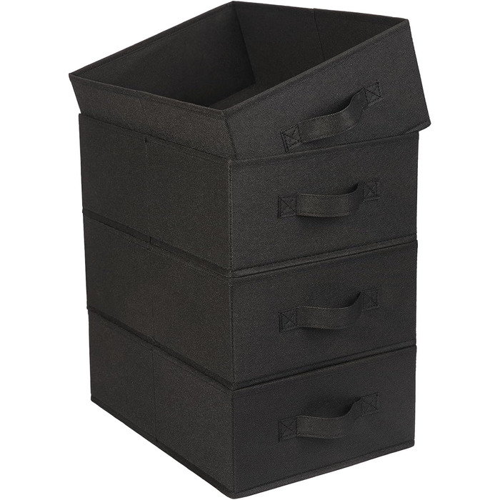 OVAKIA Folding Storage Boxes Fabric, Closet Drawer Organizer Storage System for Wardrobe Clothes, Underwear, etc., 4-Piece Set, Beige (Black)