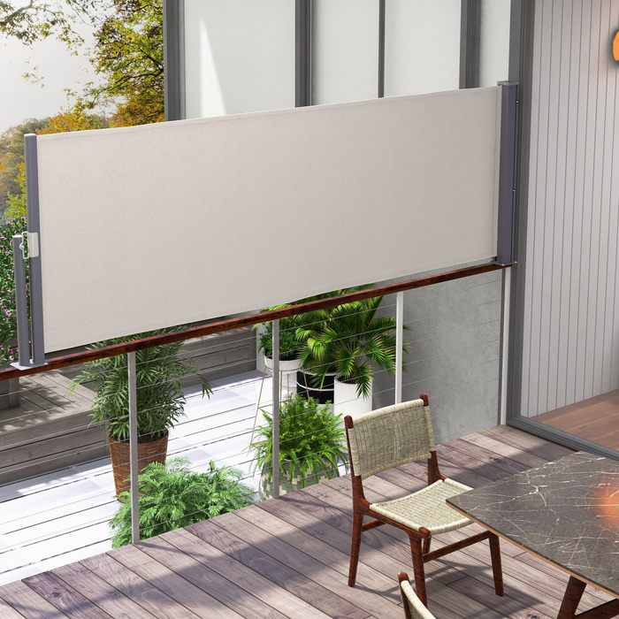 Розтяжна бокова штора Outsunny 300x100 см, садовий навіс, захисна ширма з захистом від ультрафіолету, вітрозахист з поліестеру світло-сірого кольору