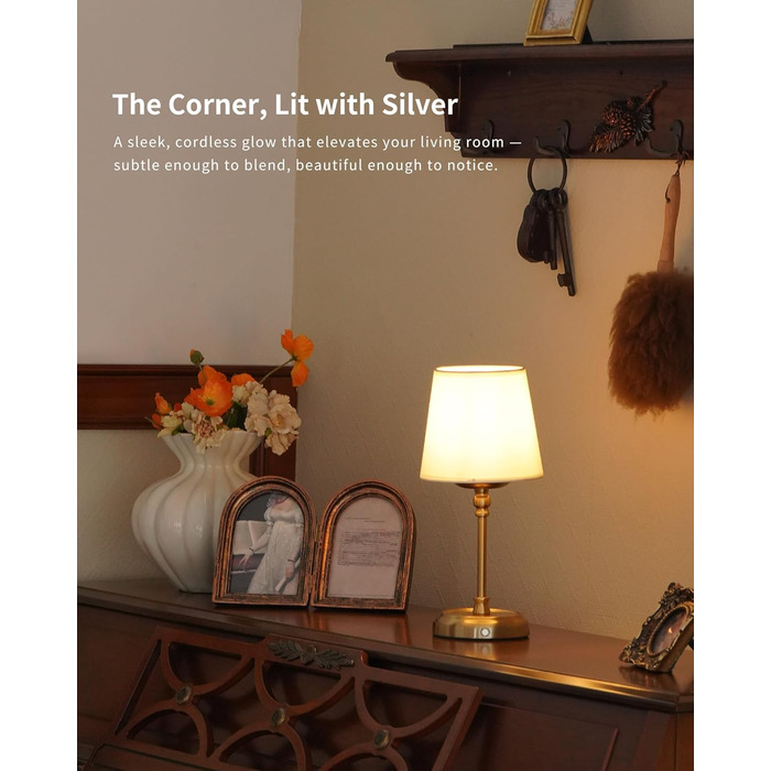 Нічник бездротовий акумуляторний Wiederaufladbare для вітальні, спальні, їдальні - Gold (з лампочкою, димування, сенсорне управління, 5200 mAh)