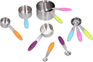 Measuring cups and spoons for dry and liquid ingredients, 10-piece set. Spoons with silicone handle, baking tool for home.