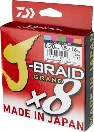 Daiwa J-Braid Grand x8E, 300m, Multicolor, Braided Fishing Line