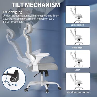 Ергономічне офісне крісло TRALT для комп'ютера з підголівником та регулюванням висоти, геймерське крісло для роботи та дому, витримує до 150 кг, сіре