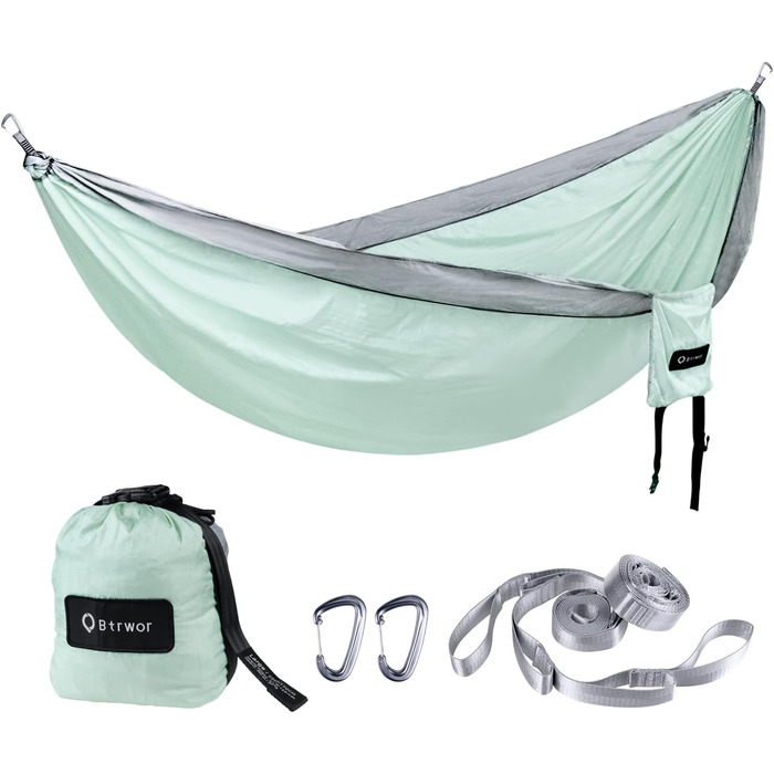 Гамак для відпочинку на двоє | 300 кг | Гамак-матрас з комплектом кріплення | Наметний гамак з нейлону | 290x170 см (м'ятний)