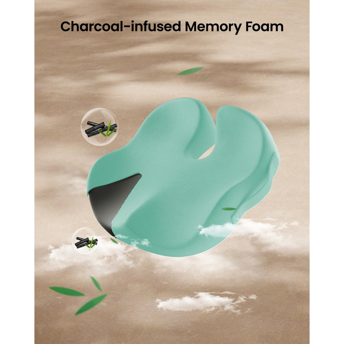 Ортопедична подушка для сидіння ProtoArc для офісного крісла, ергономічна подушка для куприка з піною з пам'яті, рівномірний розподіл тиску, подушка для куприка для повсякденного комфорту для інвалідного візка, авто (М'ятно-зелений, великий)