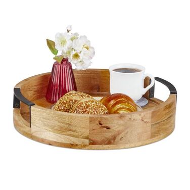 Relaxdays Round Tray made of Mango Wood
