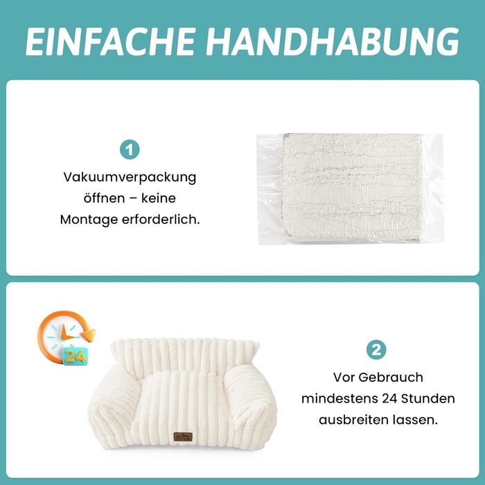 М'яке ліжко для котів XL, Cord-дизайн - зручне софа для кількох котів, м'яке та легке у догляді, софа для собак та лежанка для собак, (кремовий, 65x44x30 см)