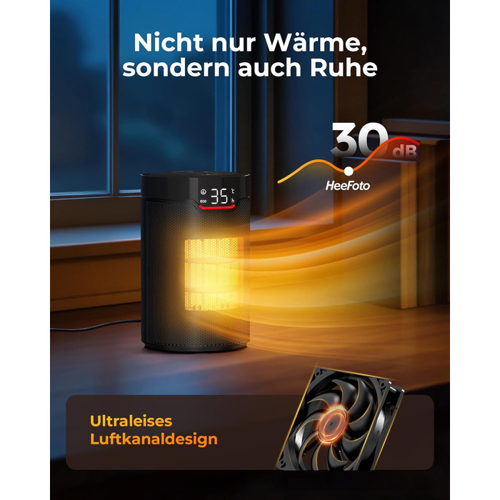 Електричний обігрівач: Економний, 1500W, тихий з таймером, захист від перекидання та перегріву, чорний