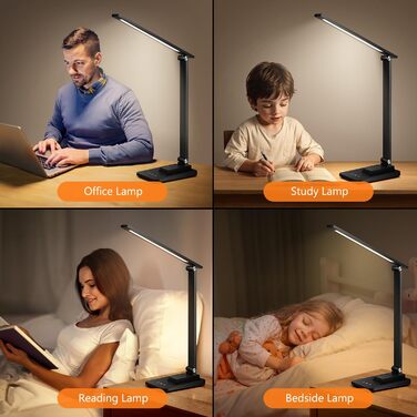 LED лампа настільна для дому та офісу, 15 режимів, денне світло, 1000LM, регулювання яскравості, 3600mAh, чорний колір