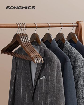 Плечики для одягу SONGMICS, 20 шт., з масиву дерева, з вирізами для плечей, неслизький тримач для штанів, обертовий гачок на 360°, для костюмів, сорочок, натуральний колір + срібловий