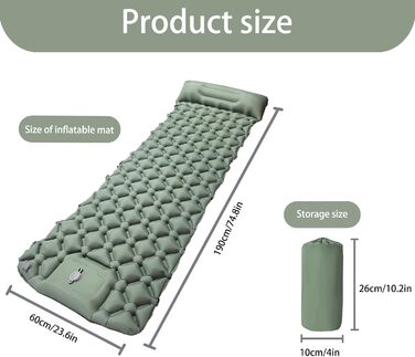 Надувний килимок для кемпінгу Isomatte: самонадувний, ультралегкий, з помпою та подушкою для відпочинку на природі, в походах, на пляжі та в наметі (зелений)